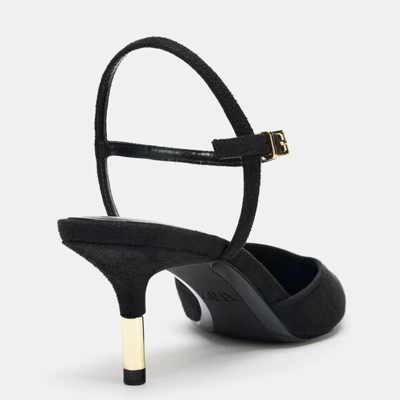 NWT Zara Vampy Black Faux Suede Slingback Gold Kitten High Heels US 8 - Picture 3 of 8